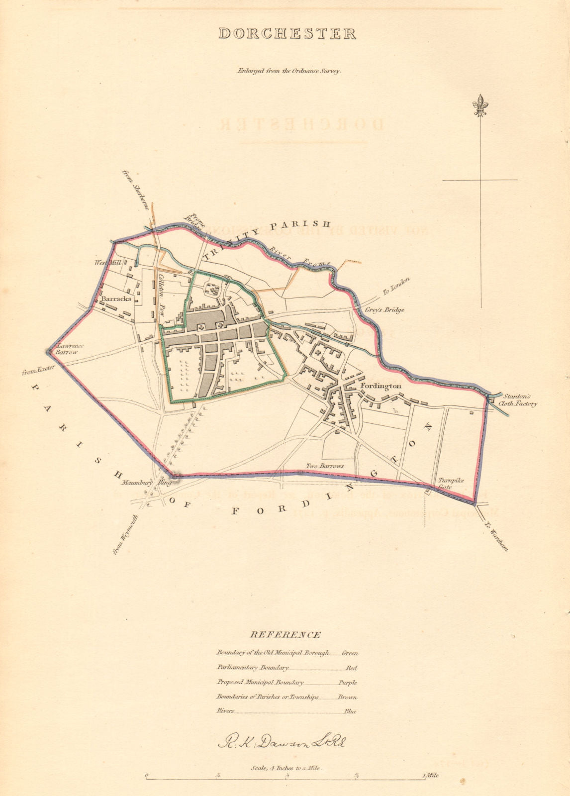 DORCHESTER borough/town plan. BOUNDARY COMMISSION. Dorset. DAWSON 1837 old map